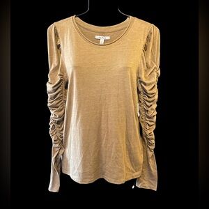 Free People Natasha Dark Tan Ruched Sleeve Top